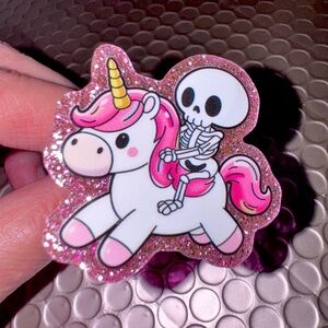 Pink Glitter Unicorn Skeleton Car Vent Clip